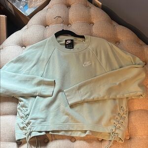 Nike Women's Sage Green Crewneck Sweatshirt with Side Lace-Up